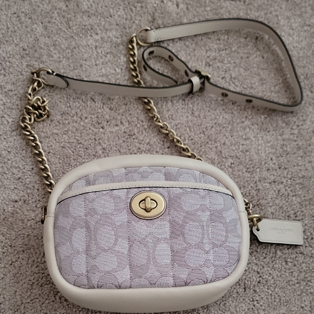 Coach White and Gray Crossbody Bag with Chain Strap